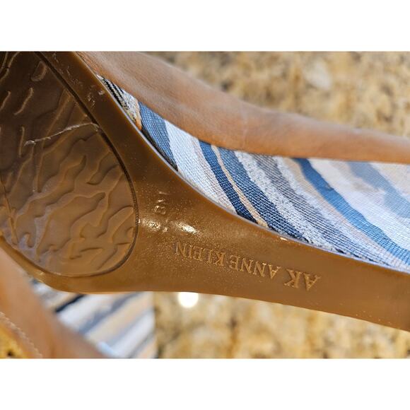 Ann klein poplar I flex 8 M wedges blue striped heel boho open toe career casual - Picture 8 of 8